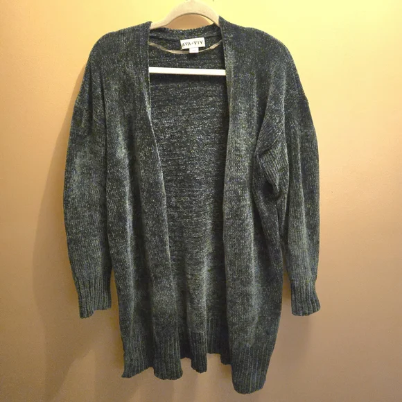 Ava & Viv Plus Size Open Front Cardigan Dark Emerald Green Chenille Size 1X - Picture 4 of 7